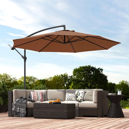 3(m) Garden Banana Parasol Cantilever Umbrella w/ Base, Coffee
