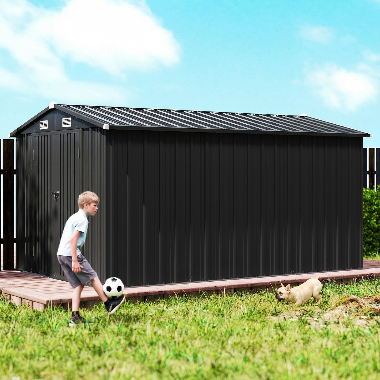 12 x 8 ft Garden Shed, Outdoor Storage Shed with 4 Vents Dark Grey