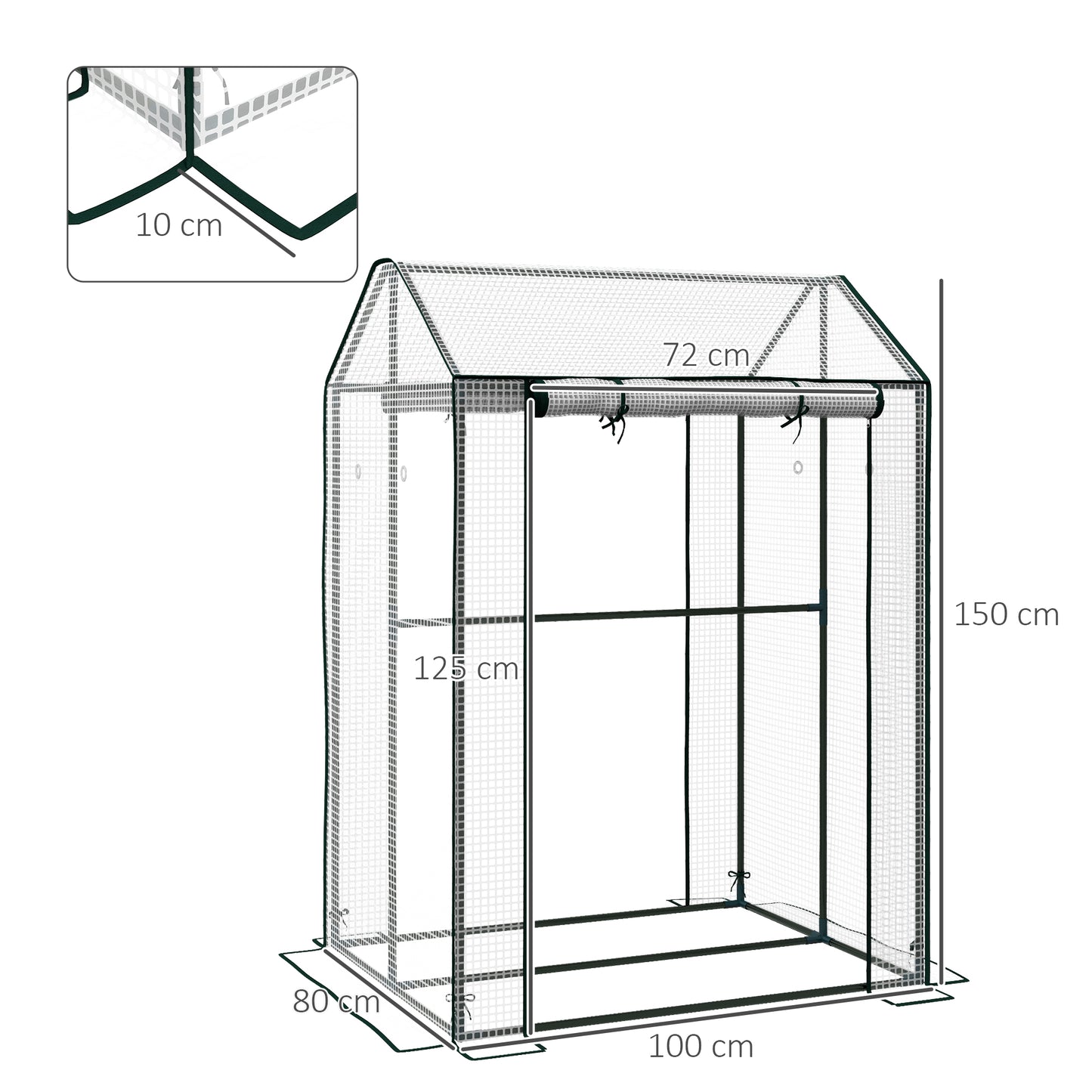 Greenhouse with 2 Roll-up Doors and Vent Holes, 100x80x150cm