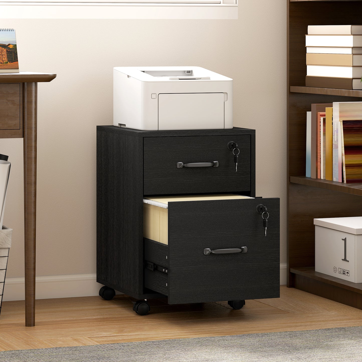 Roll File Cabinet with Drawer, Organiser Letter Size, Black