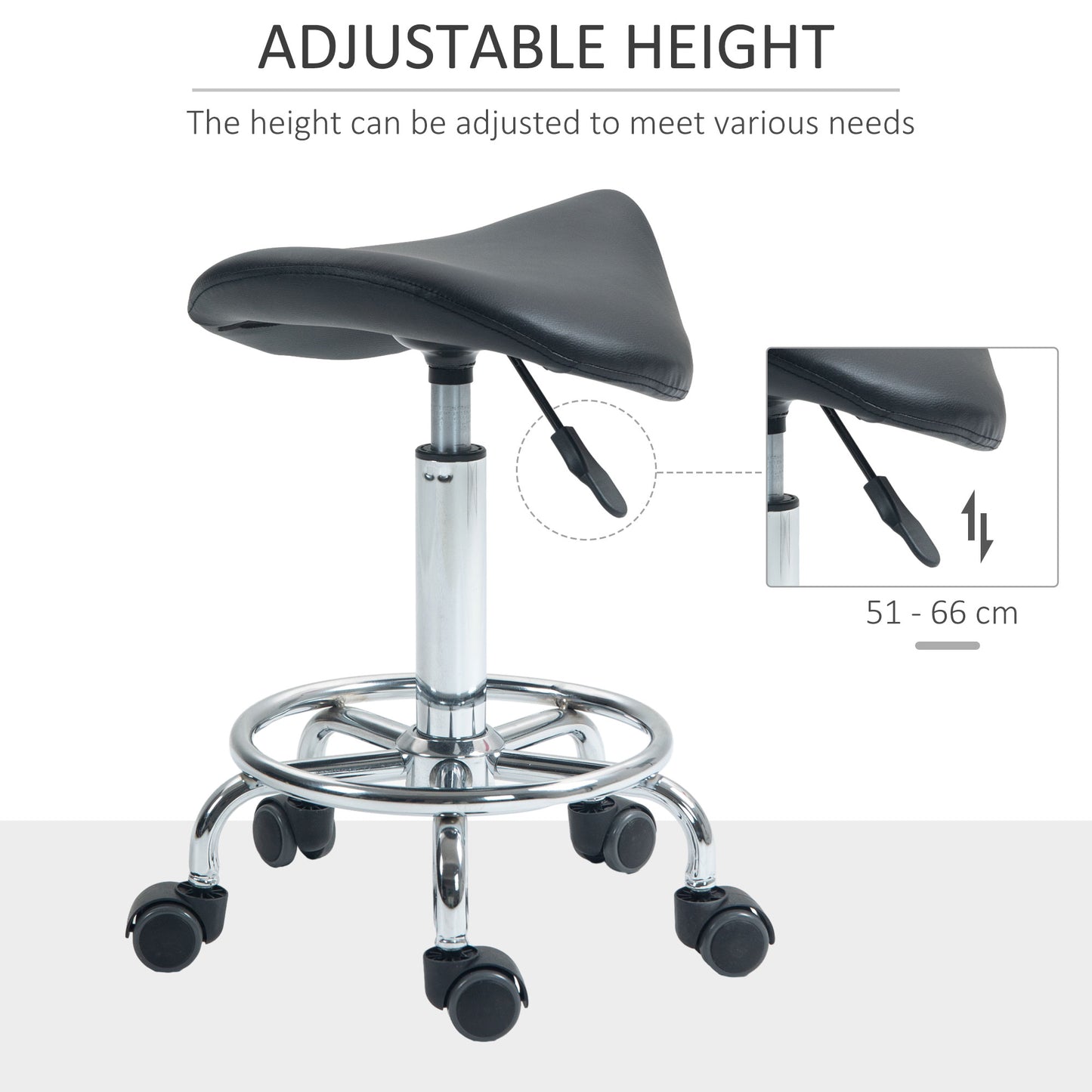 Saddle Chair, Rolling Salon Stool for Massage Spa Clinic Beauty, Black