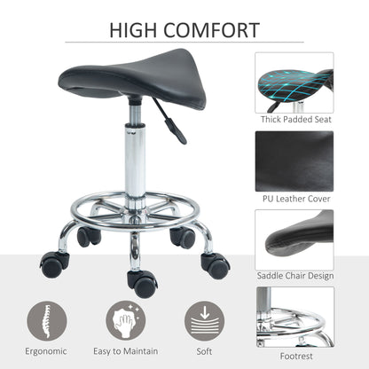 Saddle Chair, Rolling Salon Stool for Massage Spa Clinic Beauty, Black