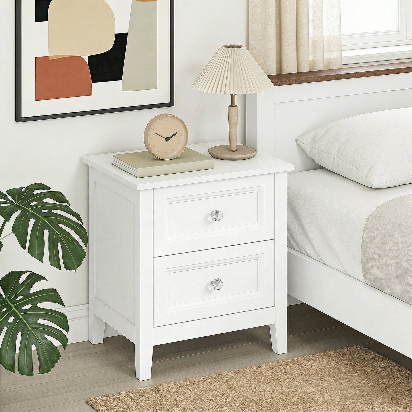 Modern Bedside Table with 2 Drawers, Side Table with Smooth Slides, Bedside Cabinet for Bedroom, Living Room, White
