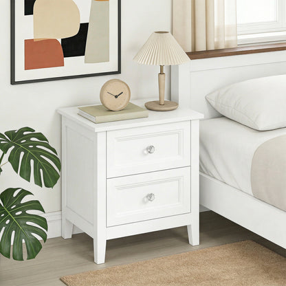 Modern Bedside Table with 2 Drawers, Side Table with Smooth Slides, Bedside Cabinet for Bedroom, Living Room, White