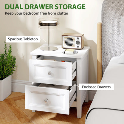 Modern Bedside Table with 2 Drawers, Side Table with Smooth Slides, Bedside Cabinet for Bedroom, Living Room, White