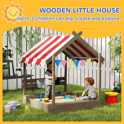 Wooden Kids Sandpit Boat Style with Canopy, 4 Seats, Rudder, Bottom Liner, for Children 3-8 Years, Yellow