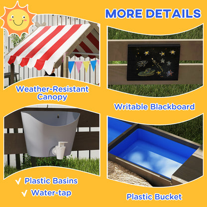 Wooden Kids Sandpit Boat Style with Canopy, 4 Seats, Rudder, Bottom Liner, for Children 3-8 Years, Yellow
