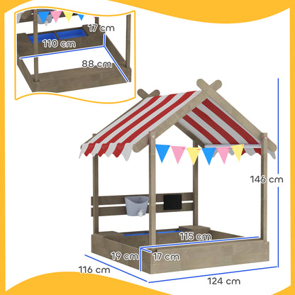 Wooden Kids Sandpit Boat Style with Canopy, 4 Seats, Rudder, Bottom Liner, for Children 3-8 Years, Yellow