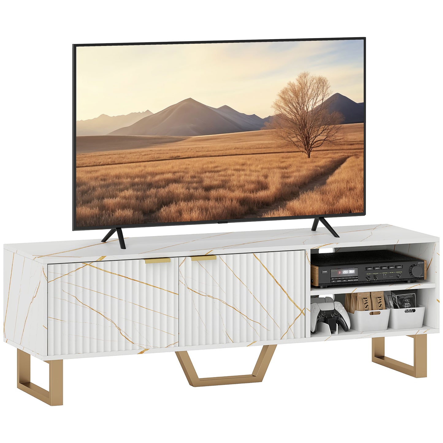 TV Unit, TV Stand Cabinet with Shelves and Storage Cupboard, White