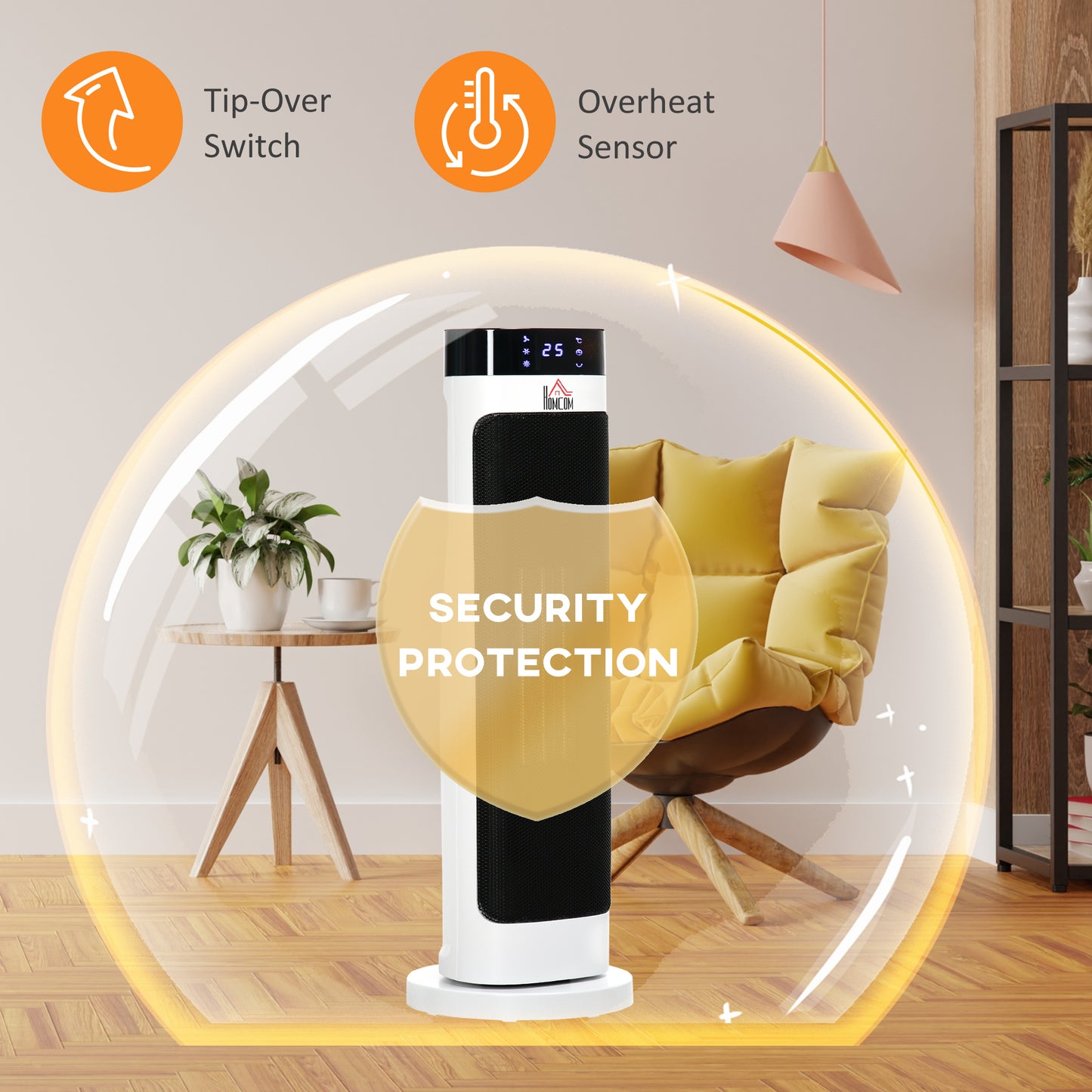Ceramic Electric Space Heater, Portable Heater for Home with 3 Heat Settings, Oscillation, Adjustable Temperature, 1000W/2000W, Black