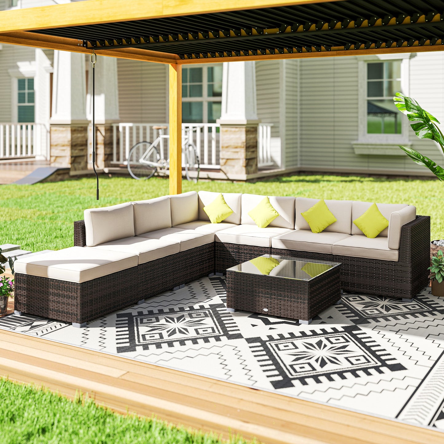 8pc Rattan Sofa Garden Furniture Aluminium Outdoor Patio Set Brown