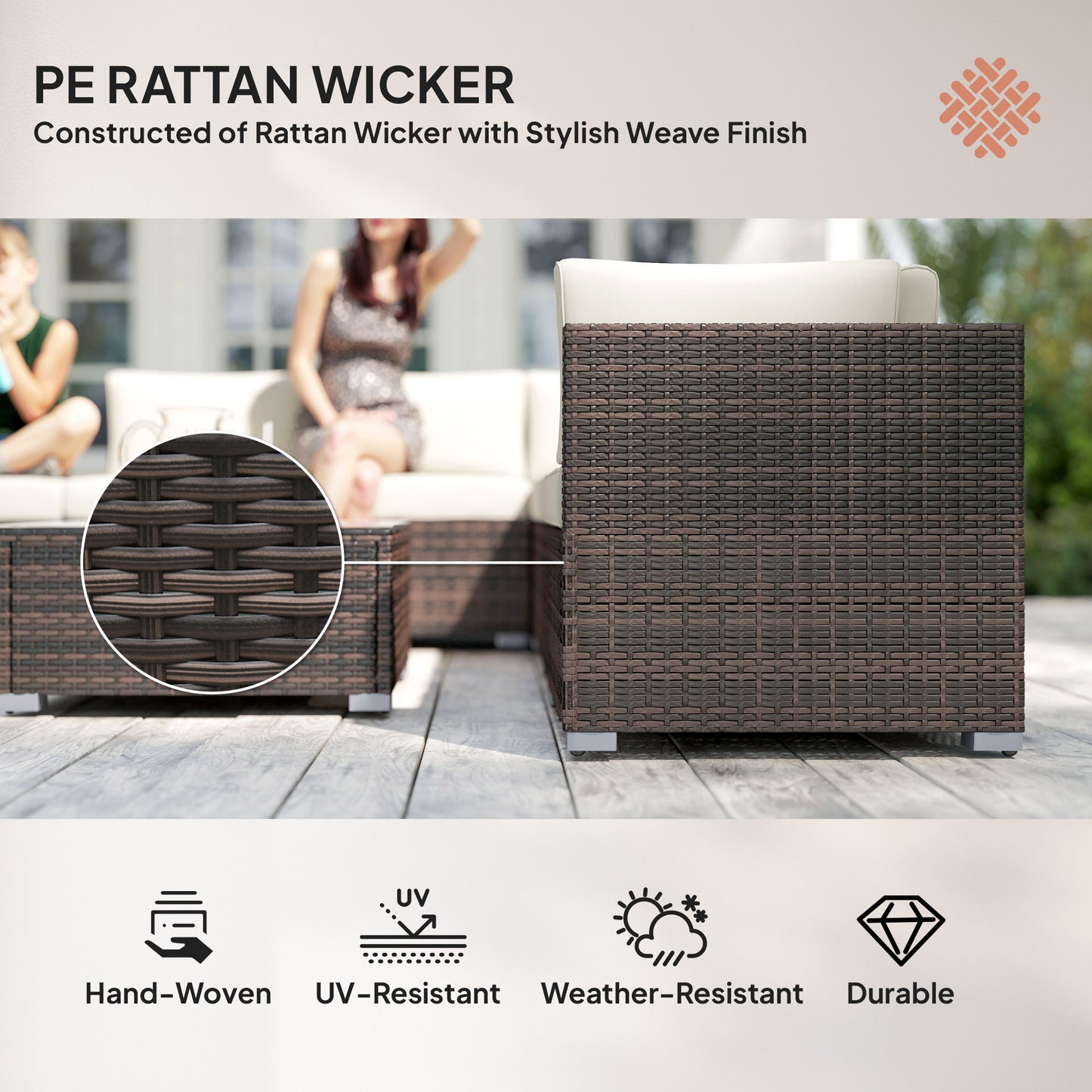 8pc Rattan Sofa Garden Furniture Aluminium Outdoor Patio Set Brown