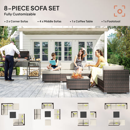 8pc Rattan Sofa Garden Furniture Aluminium Outdoor Patio Set Brown