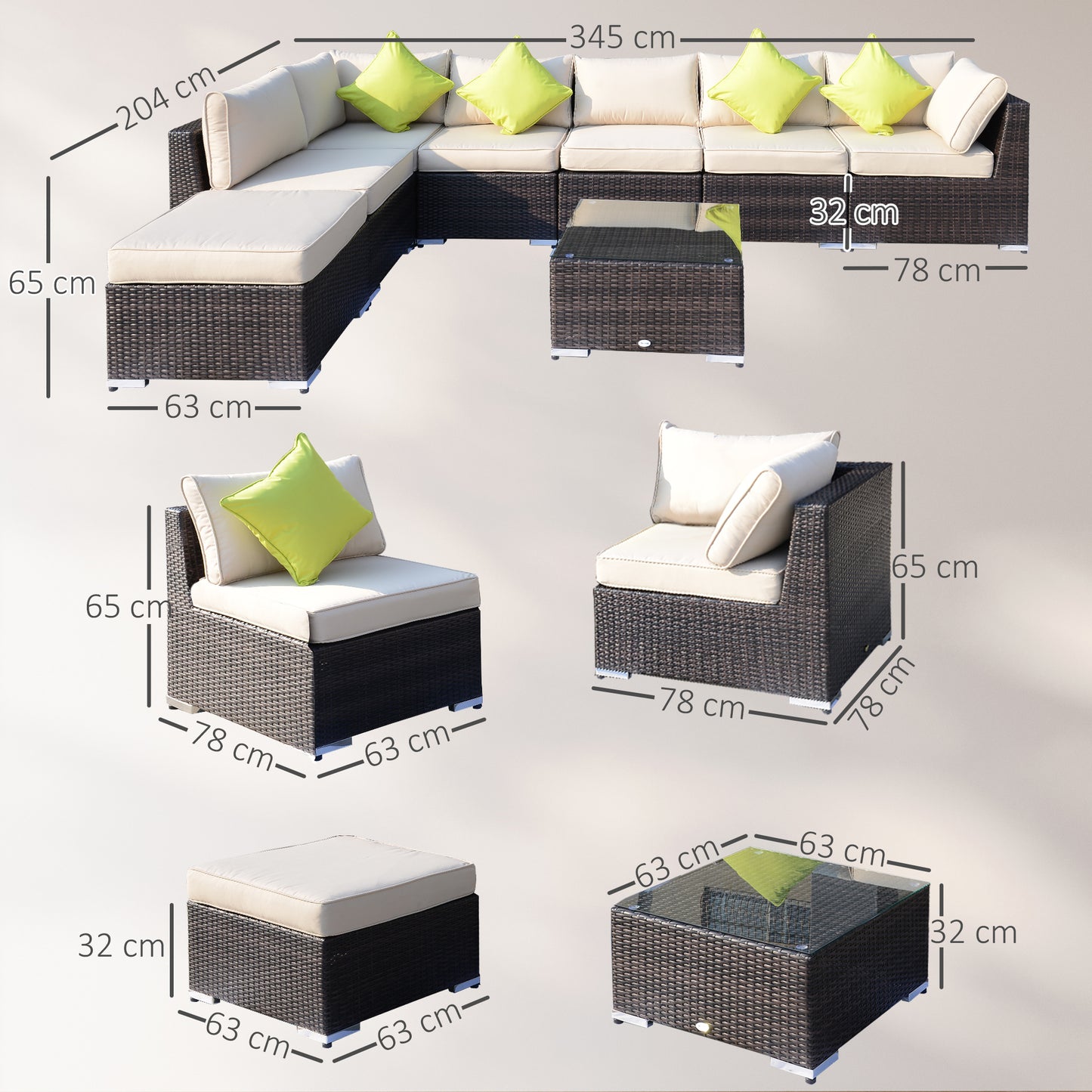 8pc Rattan Sofa Garden Furniture Aluminium Outdoor Patio Set Brown