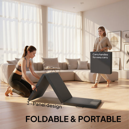 6FT Foldable Gymnastics Mat, Tri-Fold 2" Thick Crash Mat with Carry Strap Handles for Home Training, Grey