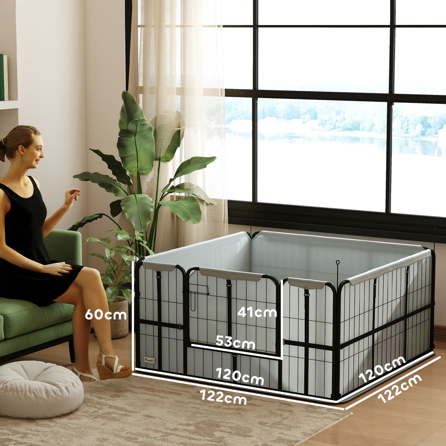 Whelping Box w/ Washable Whelping Pad, Wind-Resistant Cloth, Black