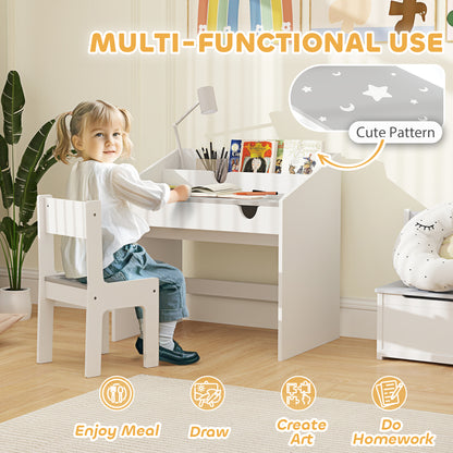 Children Study Table and Chair w/ Storage, Pull-out Drawer - Grey