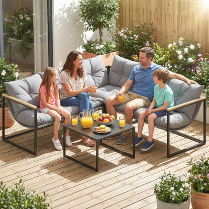 4 Piece Garden Furniture Set with Cushions Coffee Table, Grey