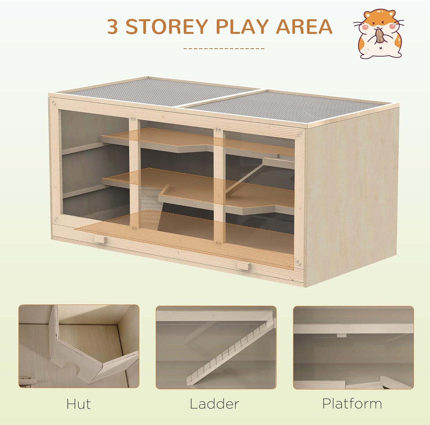 Wooden Large Hamster Cage, Syrian hamster Mouse Rats Mice Rodent Small Animals Hutch Exercise Play House Pen 115L x 57W x 55H(cm)