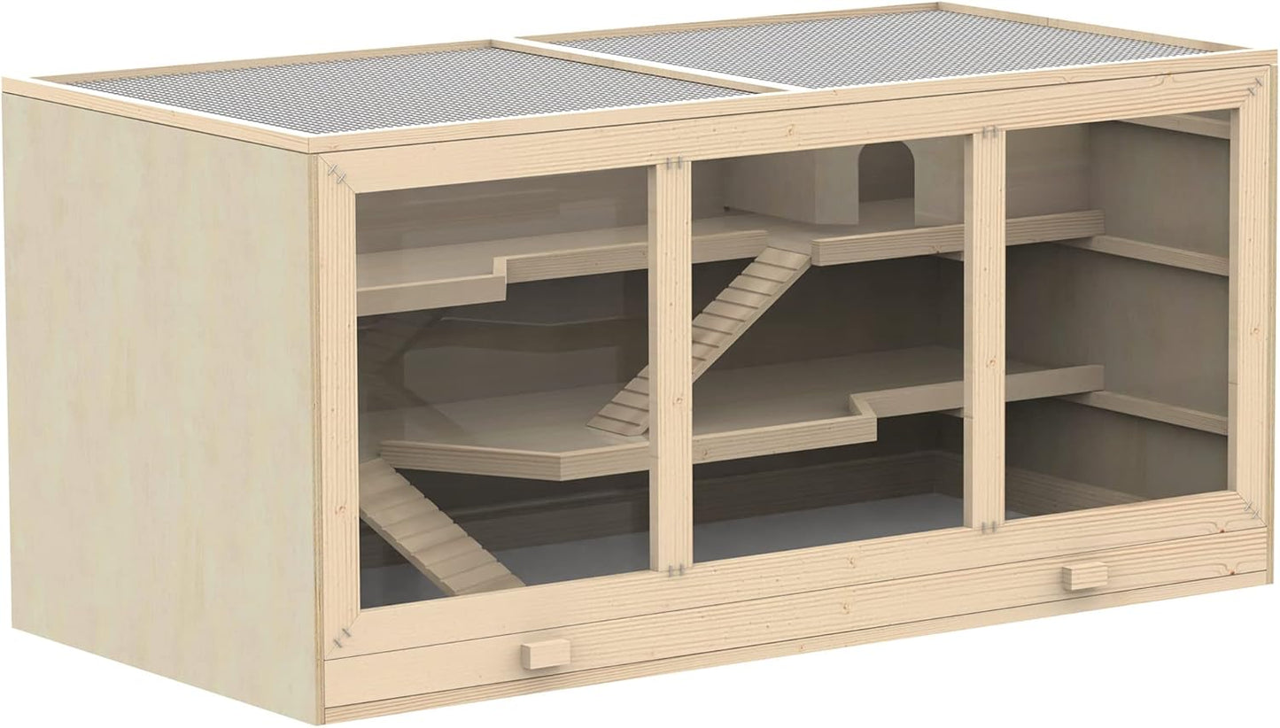 Wooden Large Hamster Cage, Syrian hamster Mouse Rats Mice Rodent Small Animals Hutch Exercise Play House Pen 115L x 57W x 55H(cm)