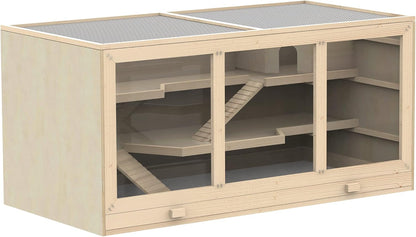 Wooden Large Hamster Cage, Syrian hamster Mouse Rats Mice Rodent Small Animals Hutch Exercise Play House Pen 115L x 57W x 55H(cm)