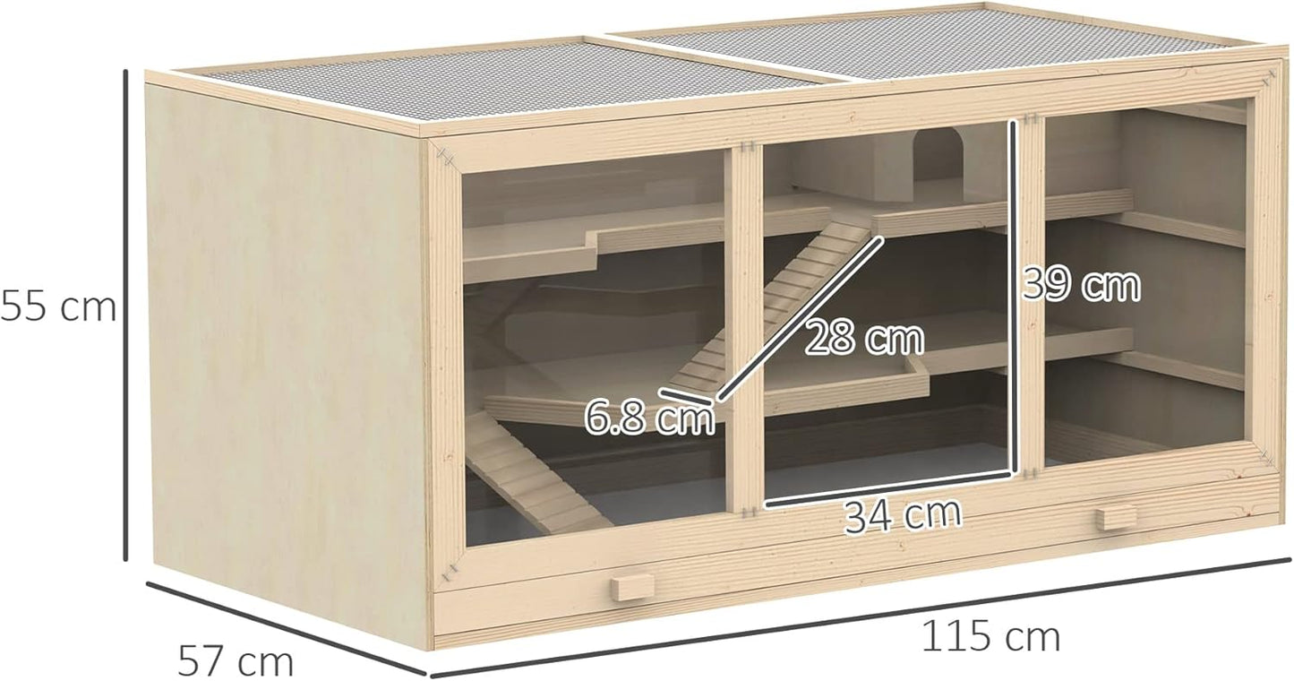 Wooden Large Hamster Cage, Syrian hamster Mouse Rats Mice Rodent Small Animals Hutch Exercise Play House Pen 115L x 57W x 55H(cm)