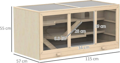 Wooden Large Hamster Cage, Syrian hamster Mouse Rats Mice Rodent Small Animals Hutch Exercise Play House Pen 115L x 57W x 55H(cm)