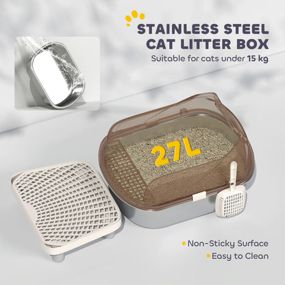 Stainless Steel Litter Box, Cat Litter Tray w/ Lid, Pedal, Scoop