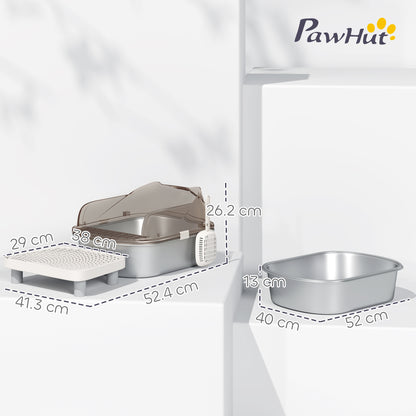 Stainless Steel Litter Box, Cat Litter Tray w/ Lid, Pedal, Scoop