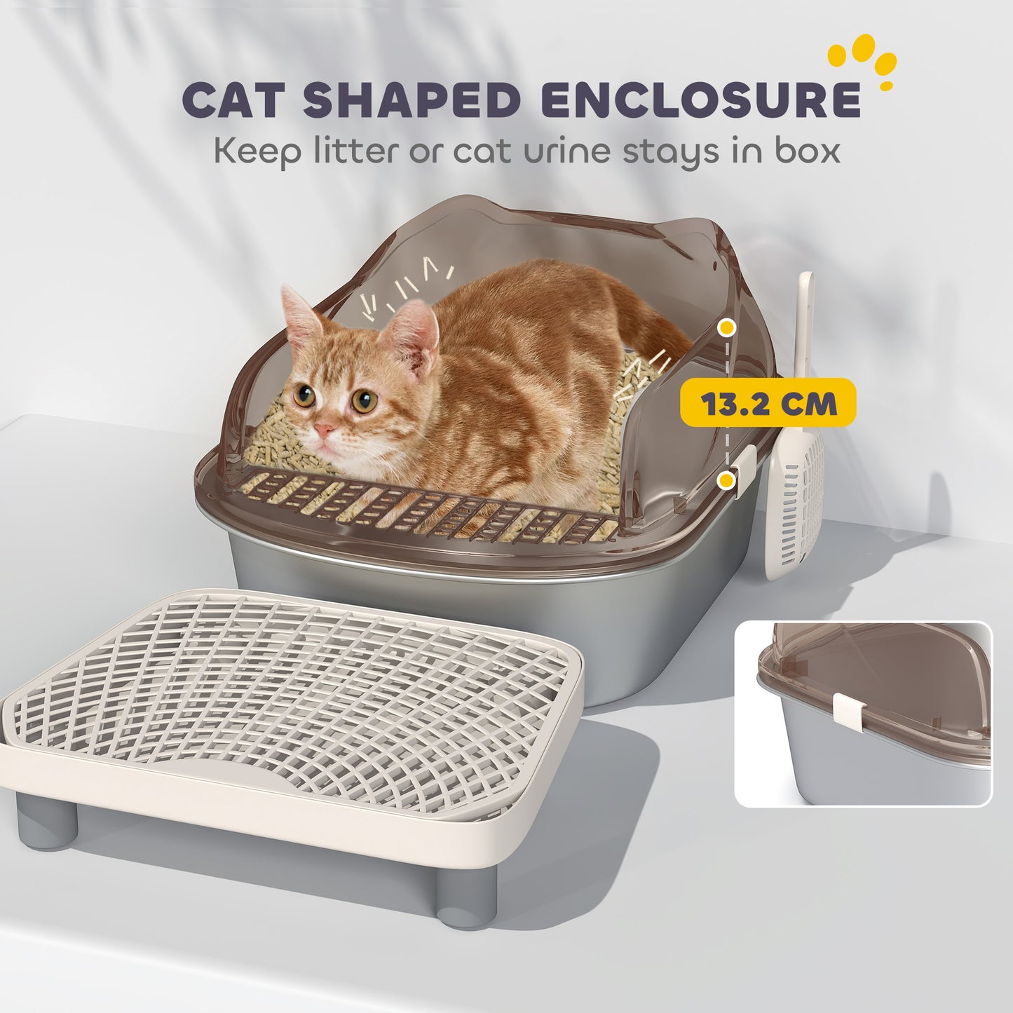 Stainless Steel Litter Box, Cat Litter Tray w/ Lid, Pedal, Scoop