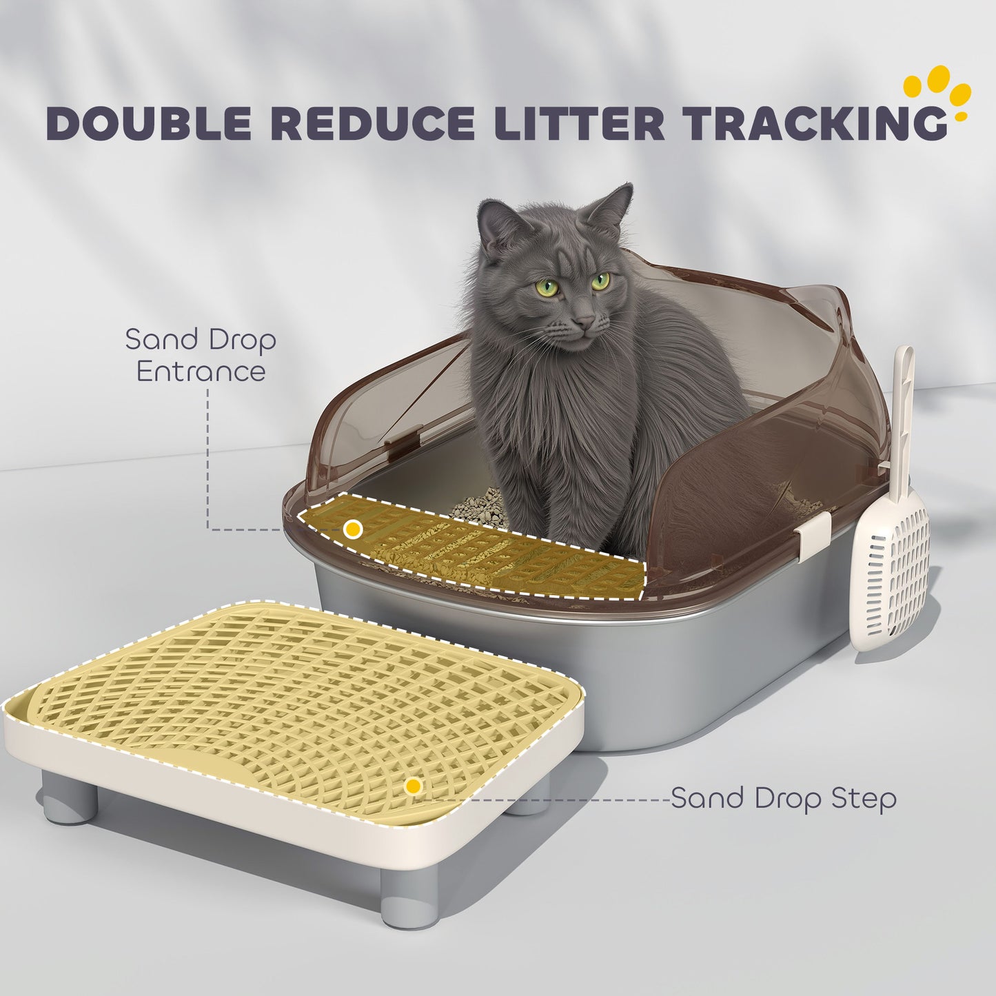 Stainless Steel Litter Box, Cat Litter Tray w/ Lid, Pedal, Scoop
