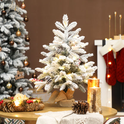 60 cm Prelit Mini Tabletop Christmas Tree, Snow Flocked Xmas Tree
