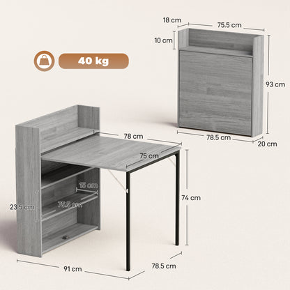 Folding Dining Table, Kitchen Table with Shelves Grey Wood Effect