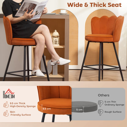 Set of 2 Barstools with Petal Backrest for Kitchen Island Orange