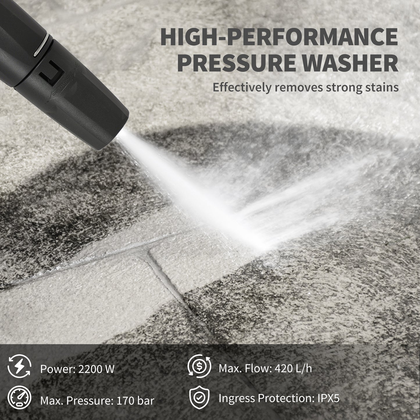 2200W Power Washer 170 Bar Pressure with Adjustable Nozzle