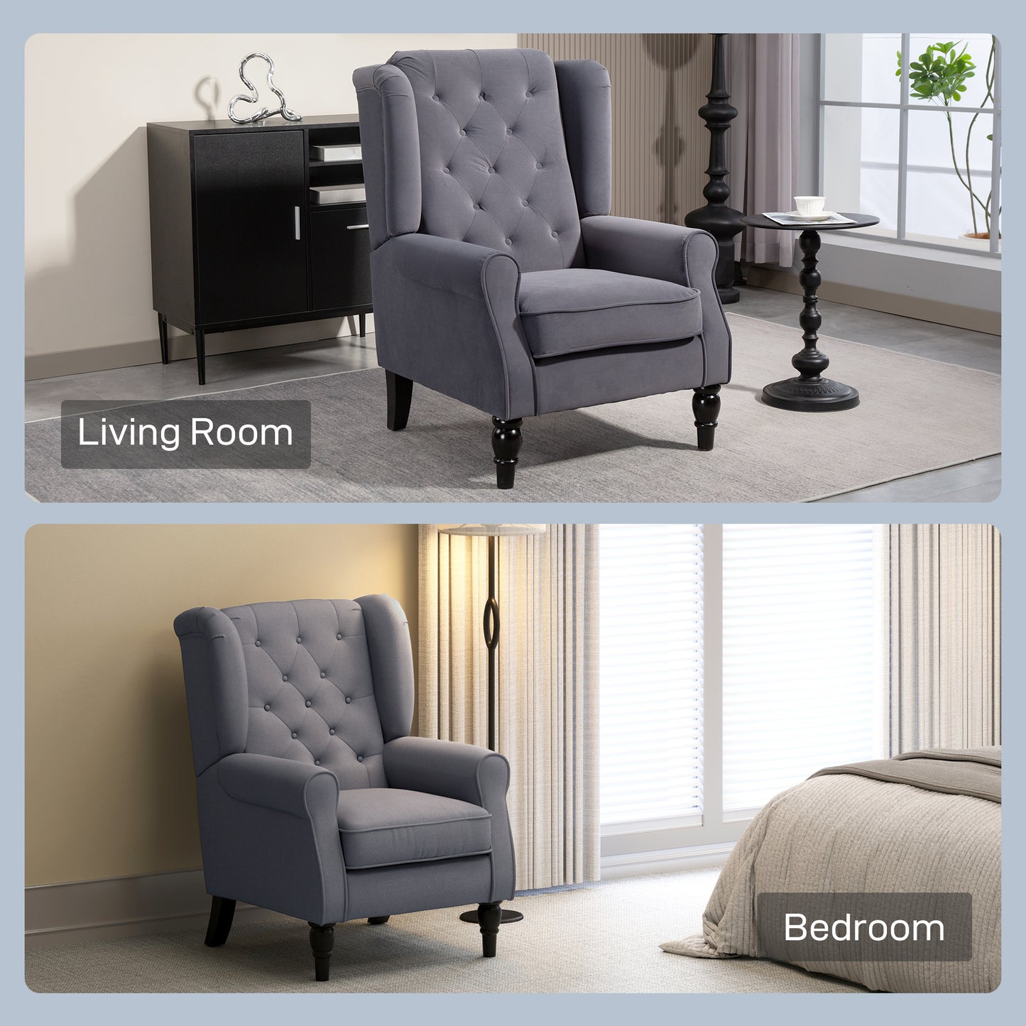 Accent Armchair Home Furniture Retro Tufted Club Fabric Charcoal Grey