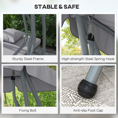 2-in-1 Garden Swing Chair for 3 Person w/ Adjustable Canopy, Grey