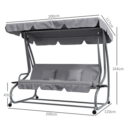 2-in-1 Garden Swing Chair for 3 Person w/ Adjustable Canopy, Grey
