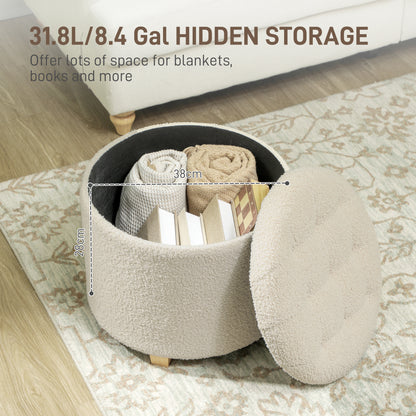 45cm Round Ottoman with Storage, Lid, Cashmere Footstool, Cream White