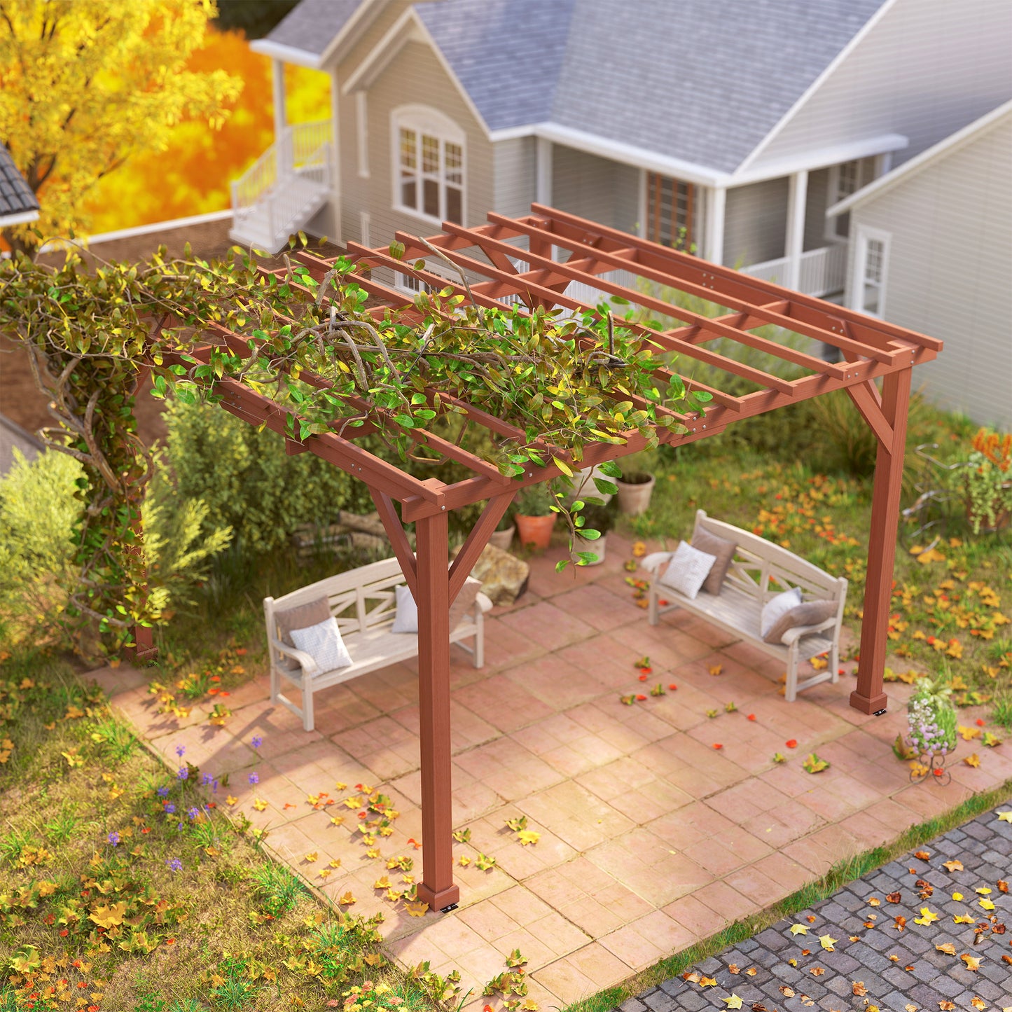 3.3 x 3.3(m) Wooden Pergola Kit, Graden Pergola Gazebo