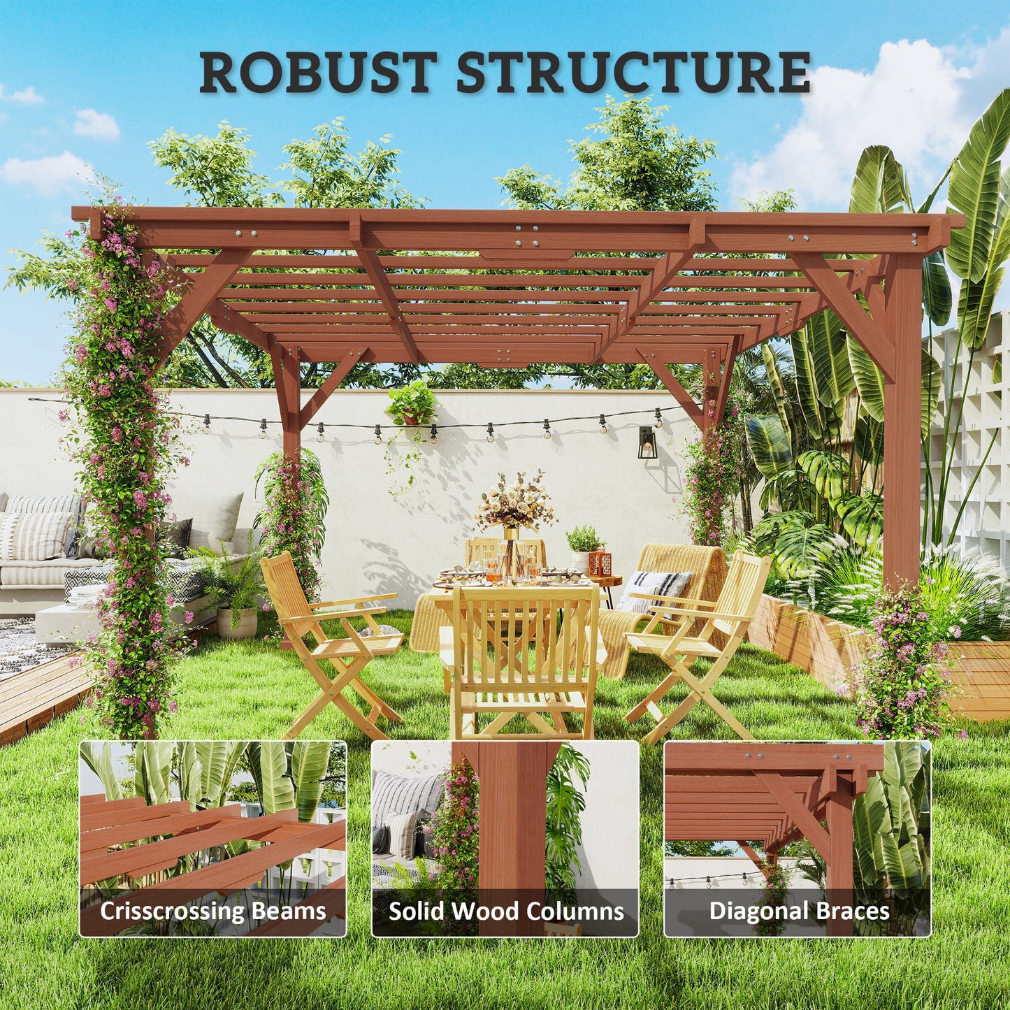 3.3 x 3.3(m) Wooden Pergola Kit, Graden Pergola Gazebo