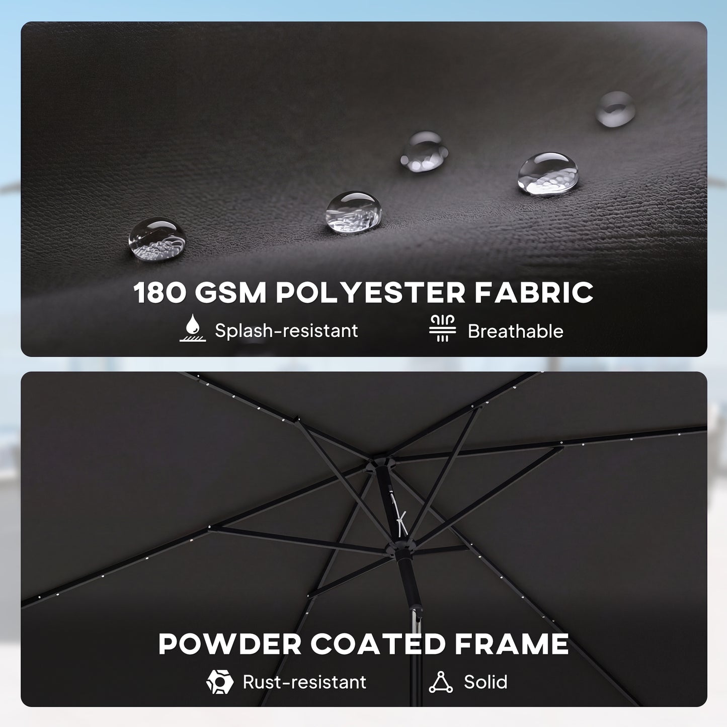 3 x 2 m Garden Parasol Umbrella with Light, Outdoor Patio Umbrella