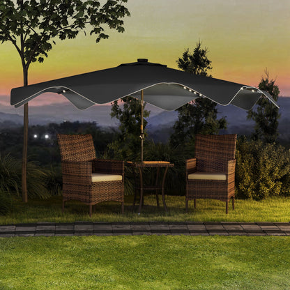 Solar Patio Umbrella with LED and Tilt, Outdoor Market Table Umbrella Parasol with Crank, 3 x 3 (m), Grey