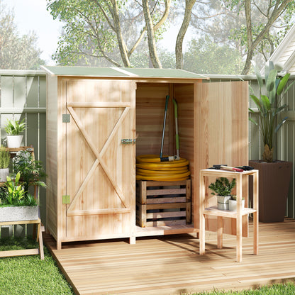 Garden Storage Shed Tool Organizer w/ Table, 140x75x157cm, Natural