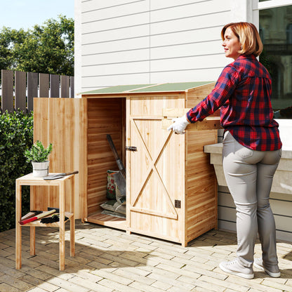Garden Storage Shed Tool Organizer w/ Table, 140x75x157cm, Natural