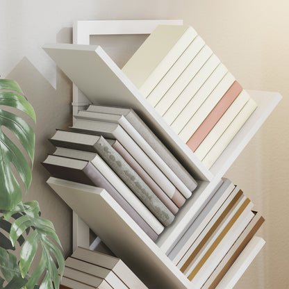 9-Tier Tree Bookshelf with Steel Frame for Living Room, White