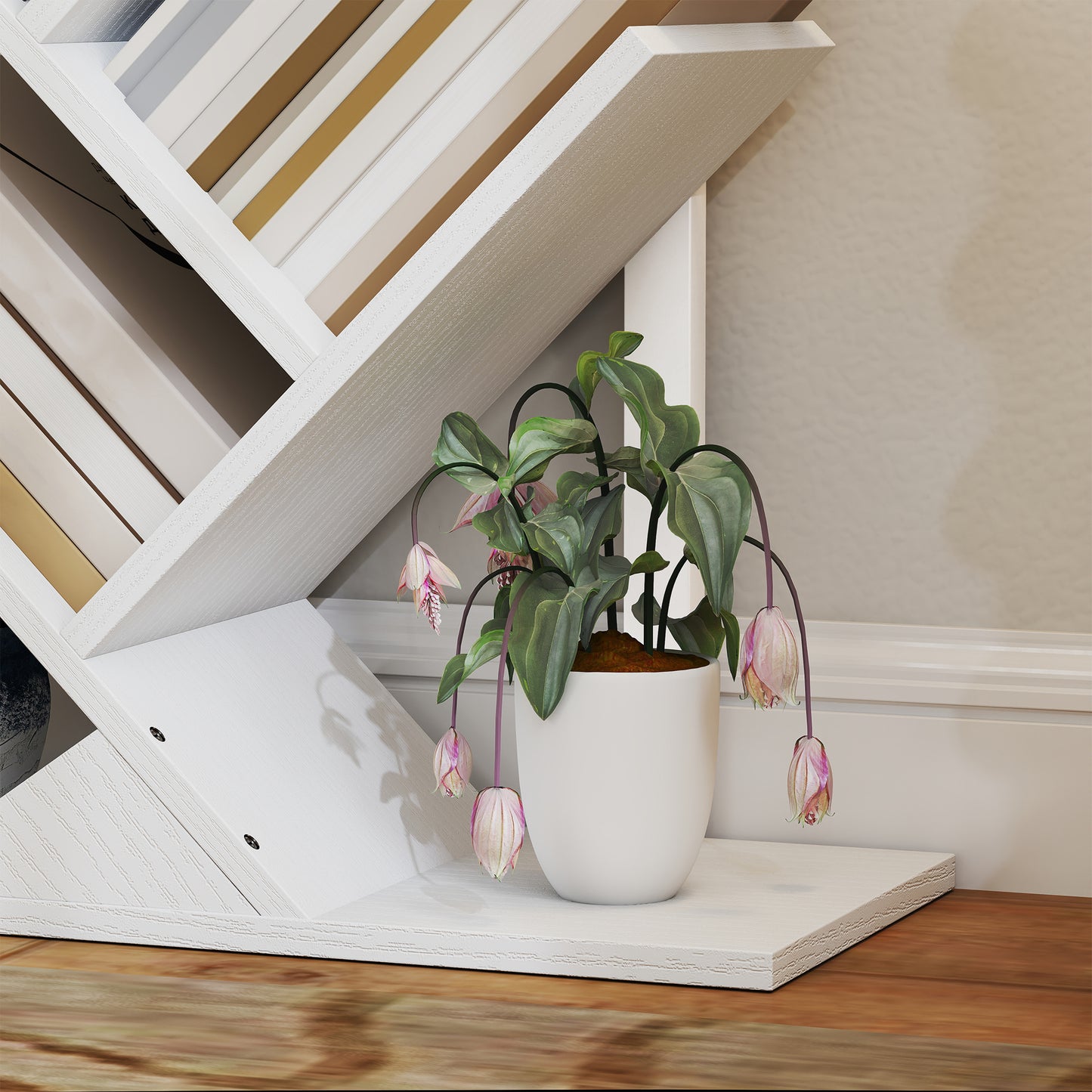 9-Tier Tree Bookshelf with Steel Frame for Living Room, White