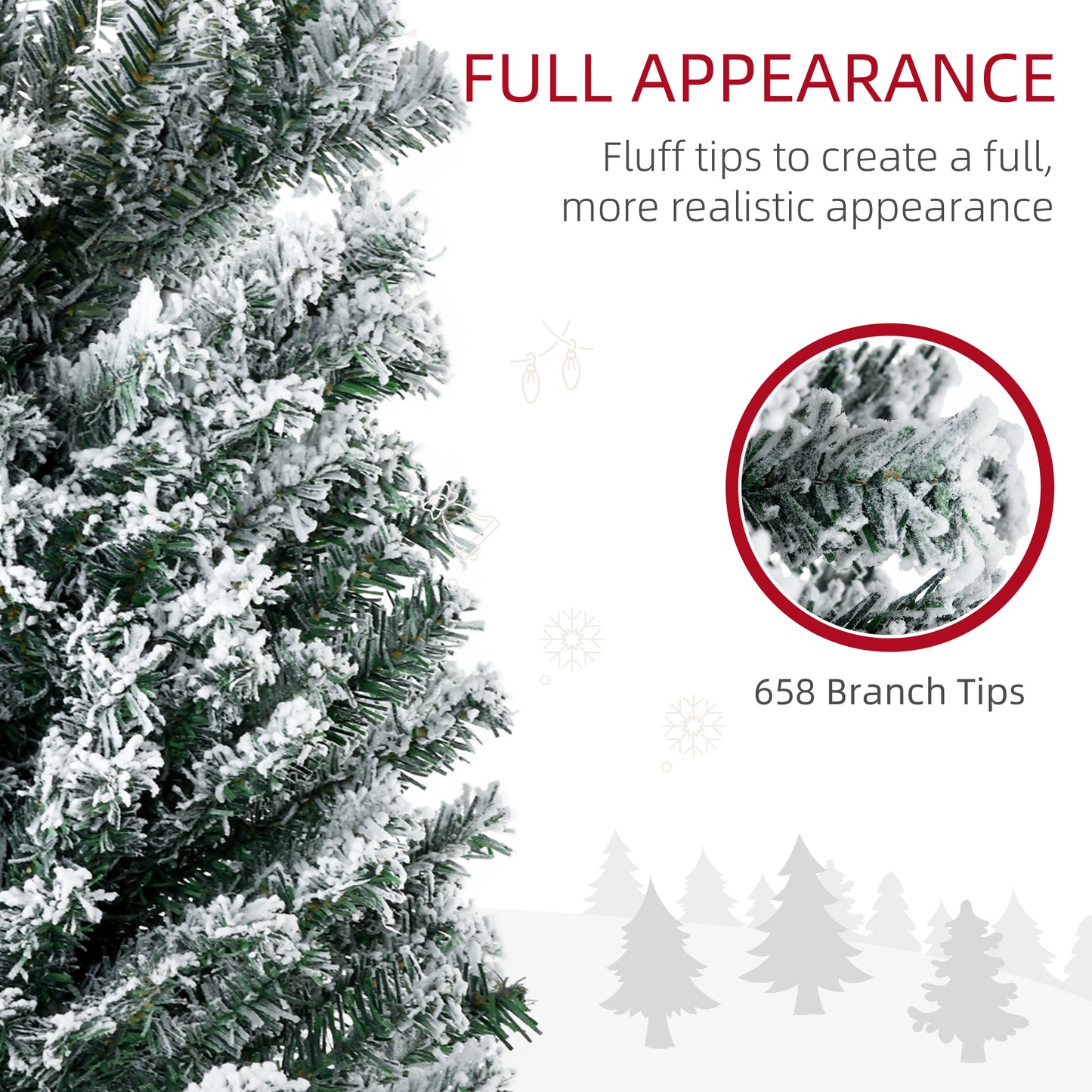 7.5' Artificial Christmas Tree with Flocked Tips, LED Lights, Decoration