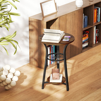 3-Tier Small End Table Industrial 38 cm Round Side Table Rustic Brown