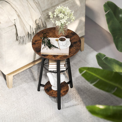3-Tier Small End Table Industrial 38 cm Round Side Table Rustic Brown